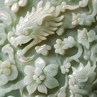 玉雕龙纹花卉精美特写
