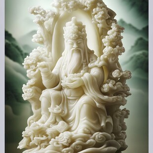 白玉雕财神像 精美绝伦
