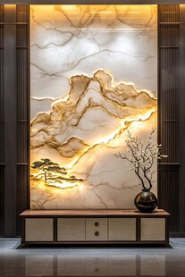 中式山水大理石背景墙装饰