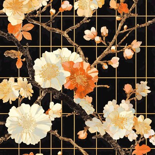 中式黑金花卉图案背景