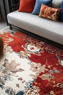 复古风沙发搭配精美花纹地毯