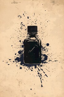 复古墨水瓶与飞溅墨渍