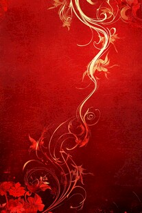 红色背景上的金色华丽花纹