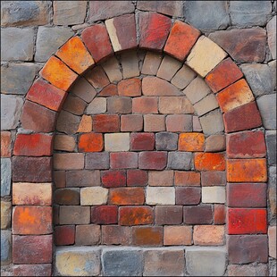 多彩砖砌拱形墙面艺术