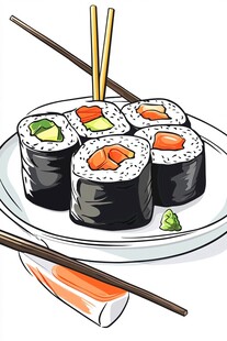 手绘美味寿司拼盘