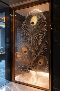 孔雀羽毛艺术玻璃隔断