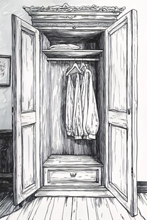 复古木质衣柜内部素描