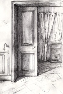 手绘室内门及房间一角