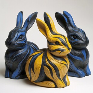 彩色条纹兔子雕塑摆件