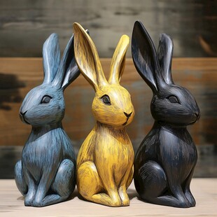 三色兔子摆件