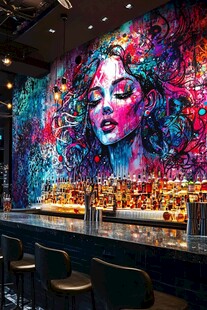绚丽壁画装点的个性酒吧