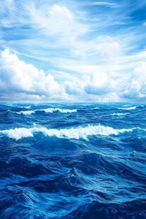 蔚蓝大海与翻涌的浪花
