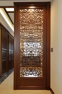 中式雕花木质隔断门