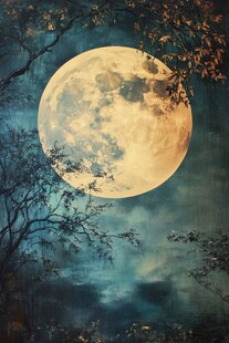 月夜树影下的梦幻大圆月