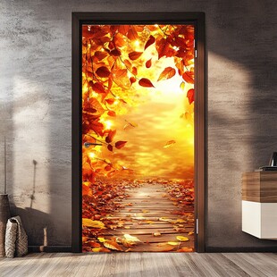 秋日落叶门贴装饰画