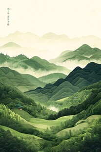 翠色山峦间 云雾绕绿野