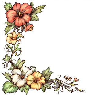 花卉装饰角插画