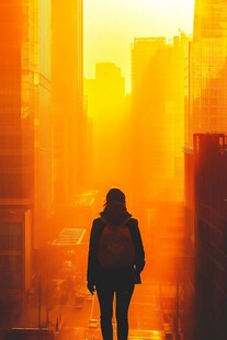 逆光下的城市独行者