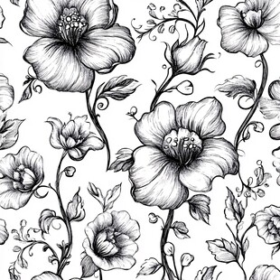 黑白花卉无缝图案设计