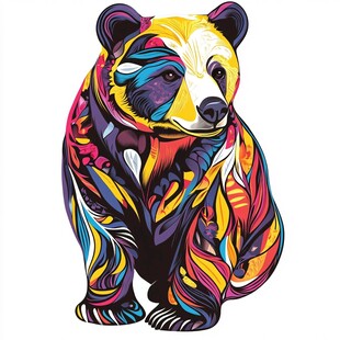 多彩抽象风格站立熊图案