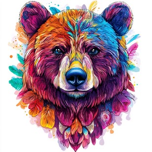 彩色梦幻熊头插画