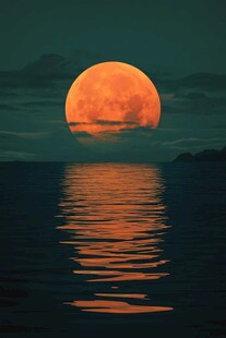 海上红月升 波光映月色
