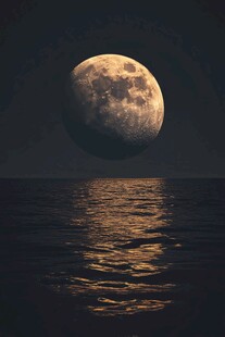 海上半月夜景图