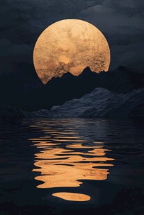 月下山水倒影梦幻景象