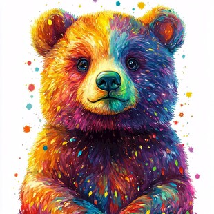 彩色泼墨小熊艺术插画