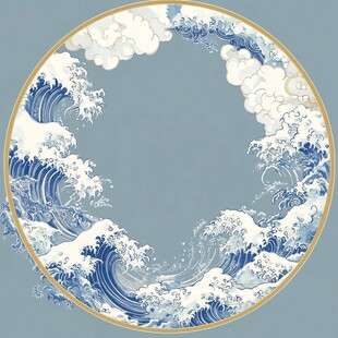 圆形海浪祥云中式图案