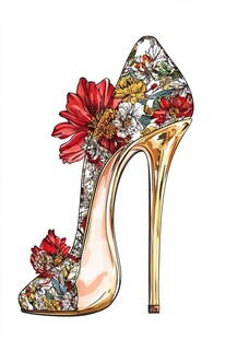 花卉装饰的奢华高跟女鞋
