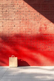 红墙下的纸袋光影