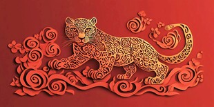 金豹贺岁 剪纸风精美图案