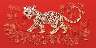 金豹闹春 繁花相伴