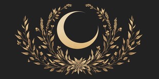 金色月牙麦穗花环装饰图