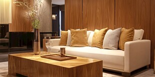 现代温馨木质客厅沙发场景