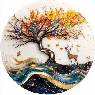 秋韵树影下的灵动小鹿