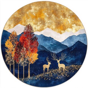 秋景山林双鹿图