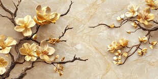 金色玉兰花枝装饰背景图