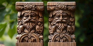 木雕人脸柱饰 精美工艺