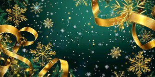 圣诞金饰绿背景装饰图