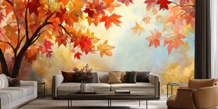 秋意枫叶客厅墙面装饰图