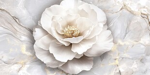 白色牡丹绽放于大理石背景