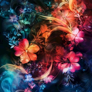 梦幻炫彩花卉抽象艺术图