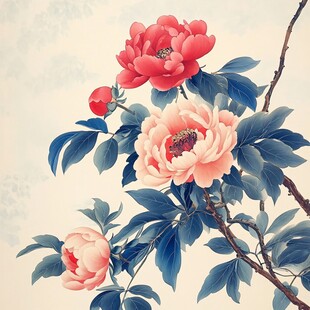 国风牡丹花卉精美插画