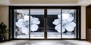 简约花卉图案玻璃推拉门