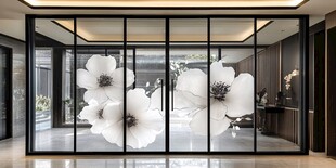 现代风格玻璃墙花朵装饰