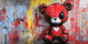 红色小熊涂鸦艺术形象