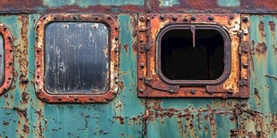 老旧生锈的金属船窗