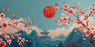 春日山水间的烂漫花景